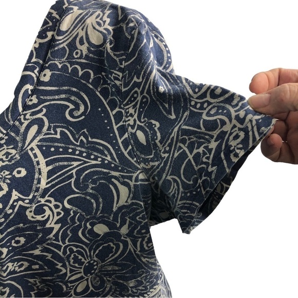 Bass Cotton Popover Top Women XL  Blue with White Botanical Design Scoop Neck - Picture 3 of 9